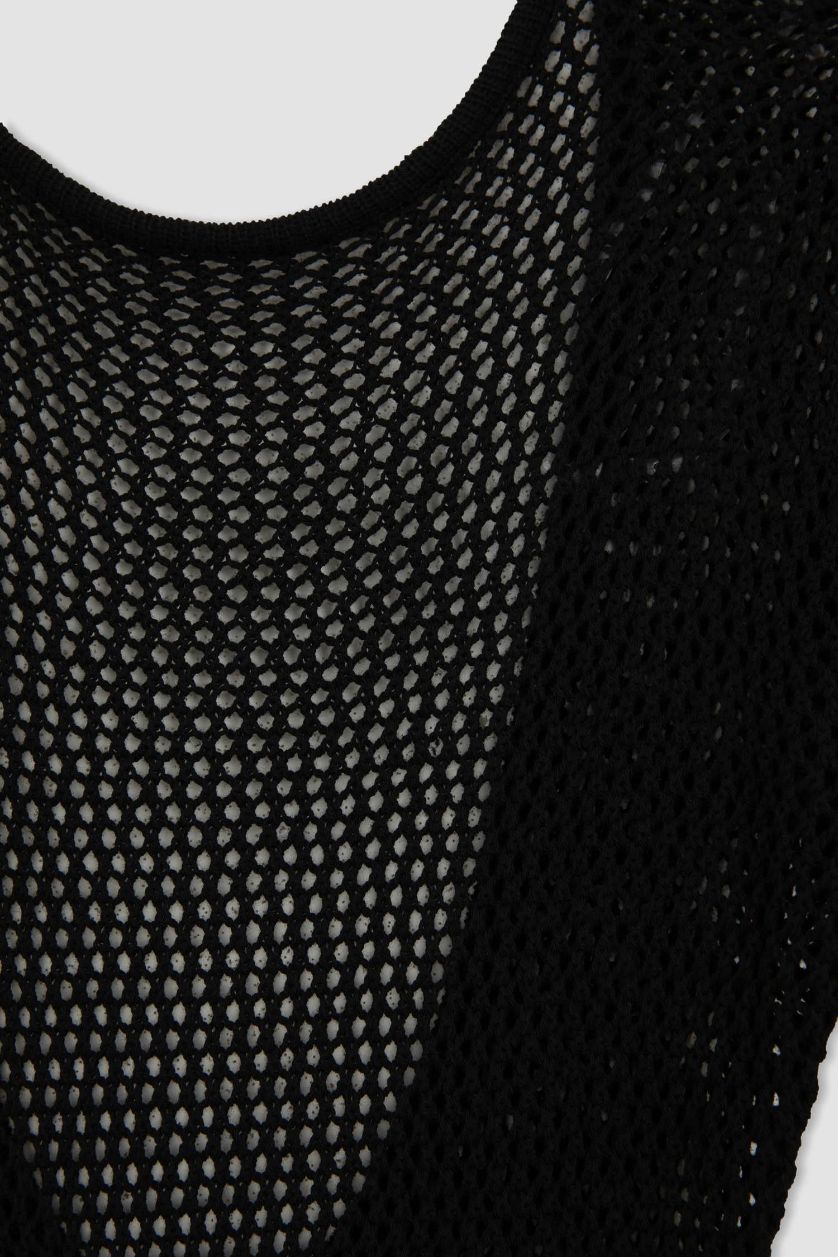 WOMAN Black Fall in Love Long Sleeve Black Mesh Beach Dress