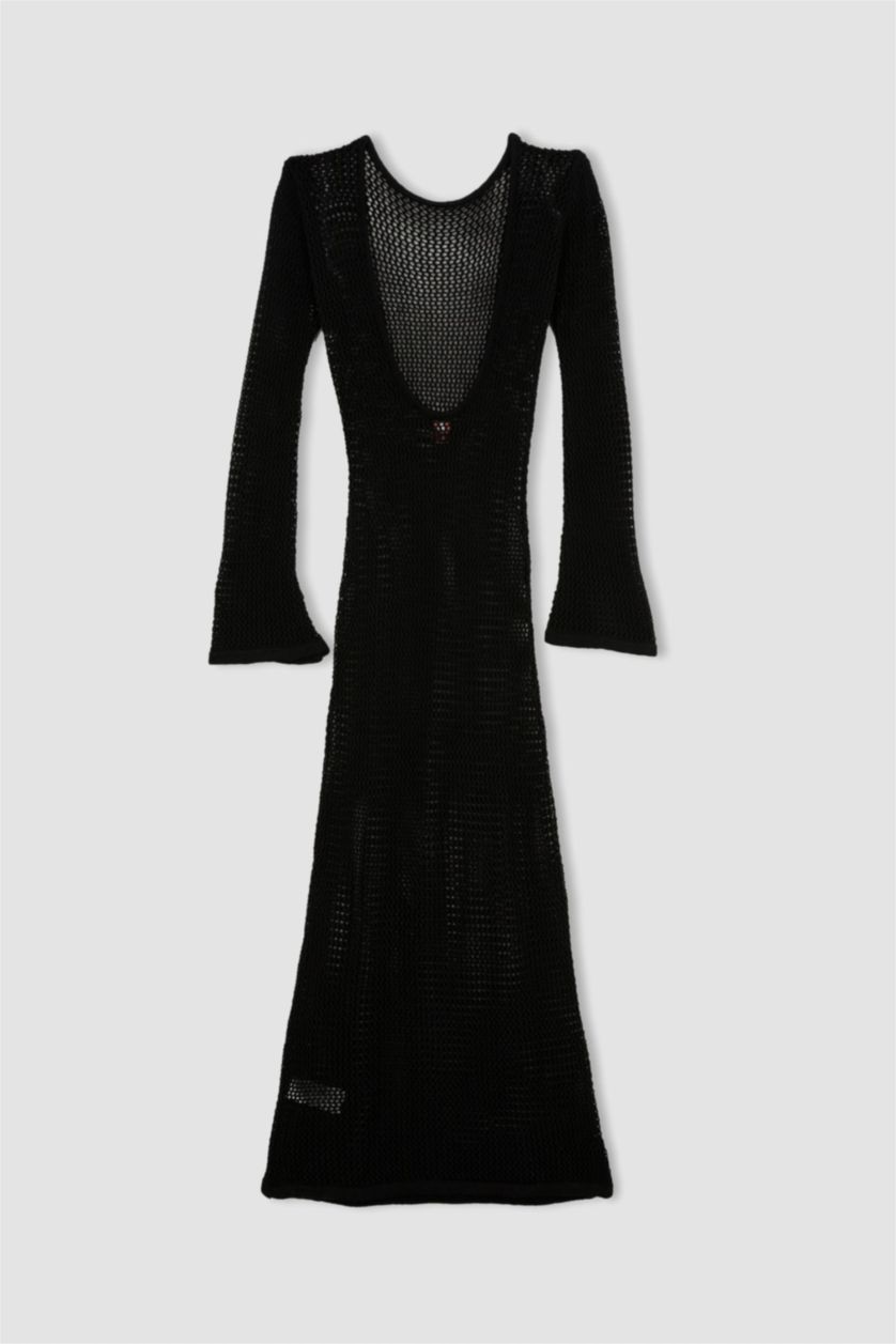 WOMAN Black Fall in Love Long Sleeve Black Mesh Beach Dress