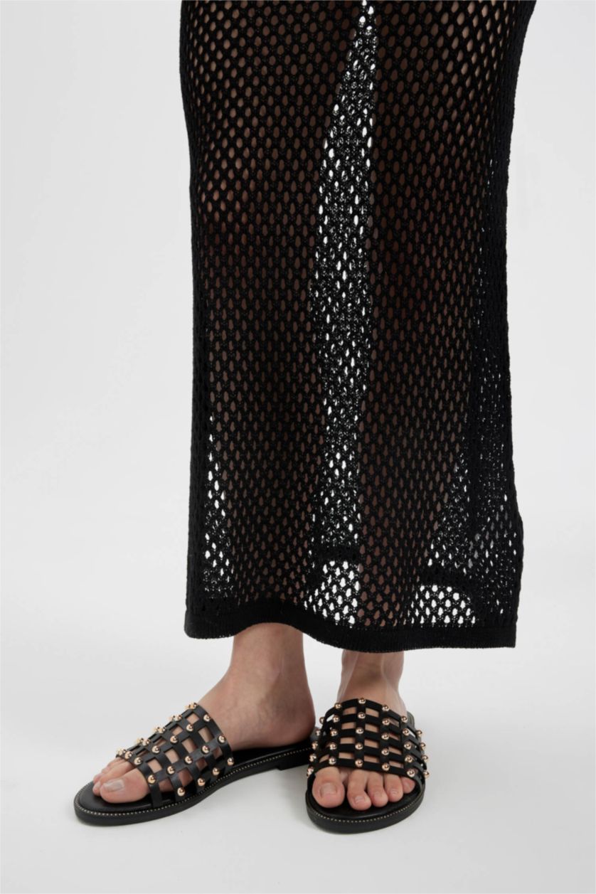 WOMAN Black Fall in Love Long Sleeve Black Mesh Beach Dress