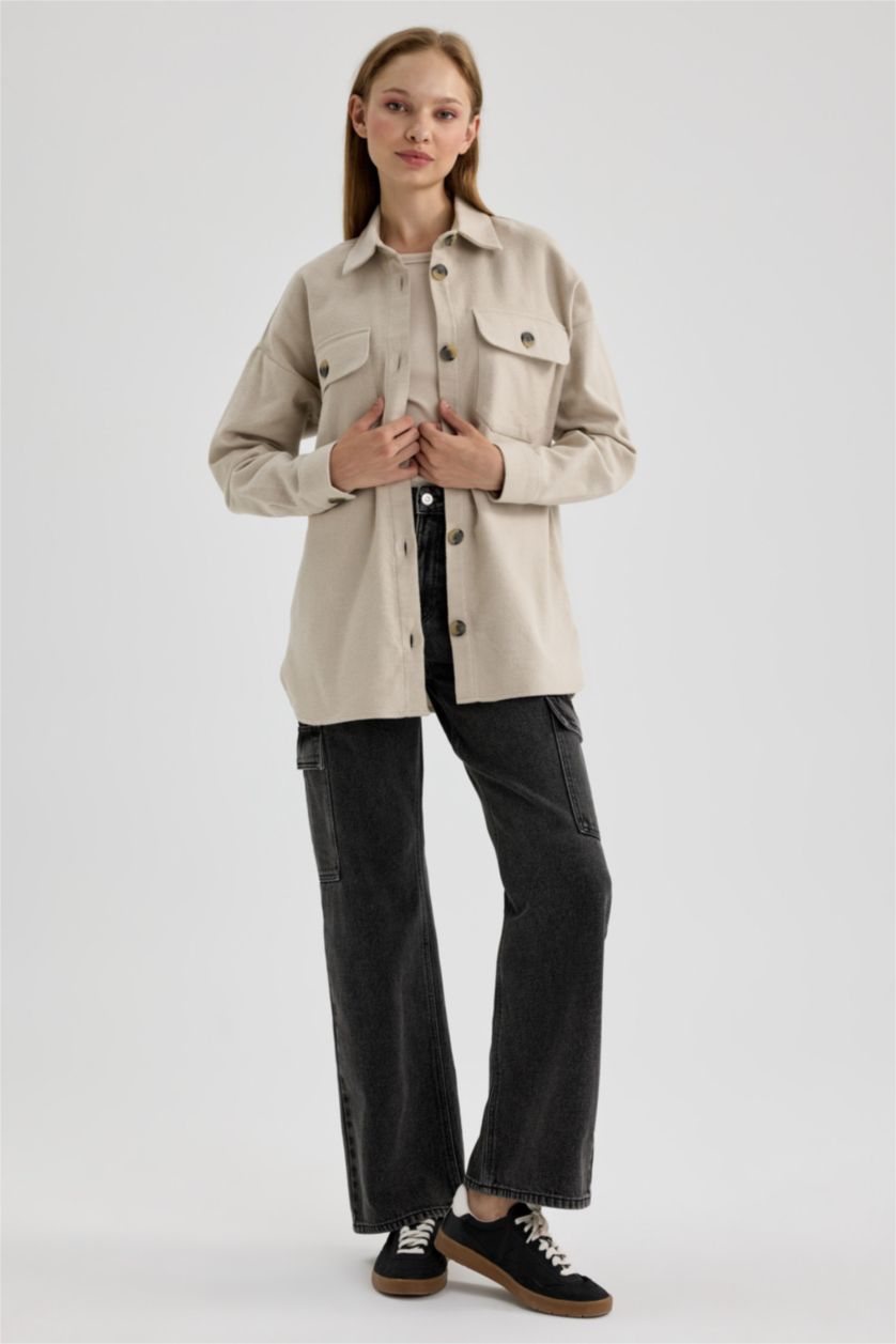 Женщины Бежевый Туника рубашка с длинным рукавом из 100% хлопка