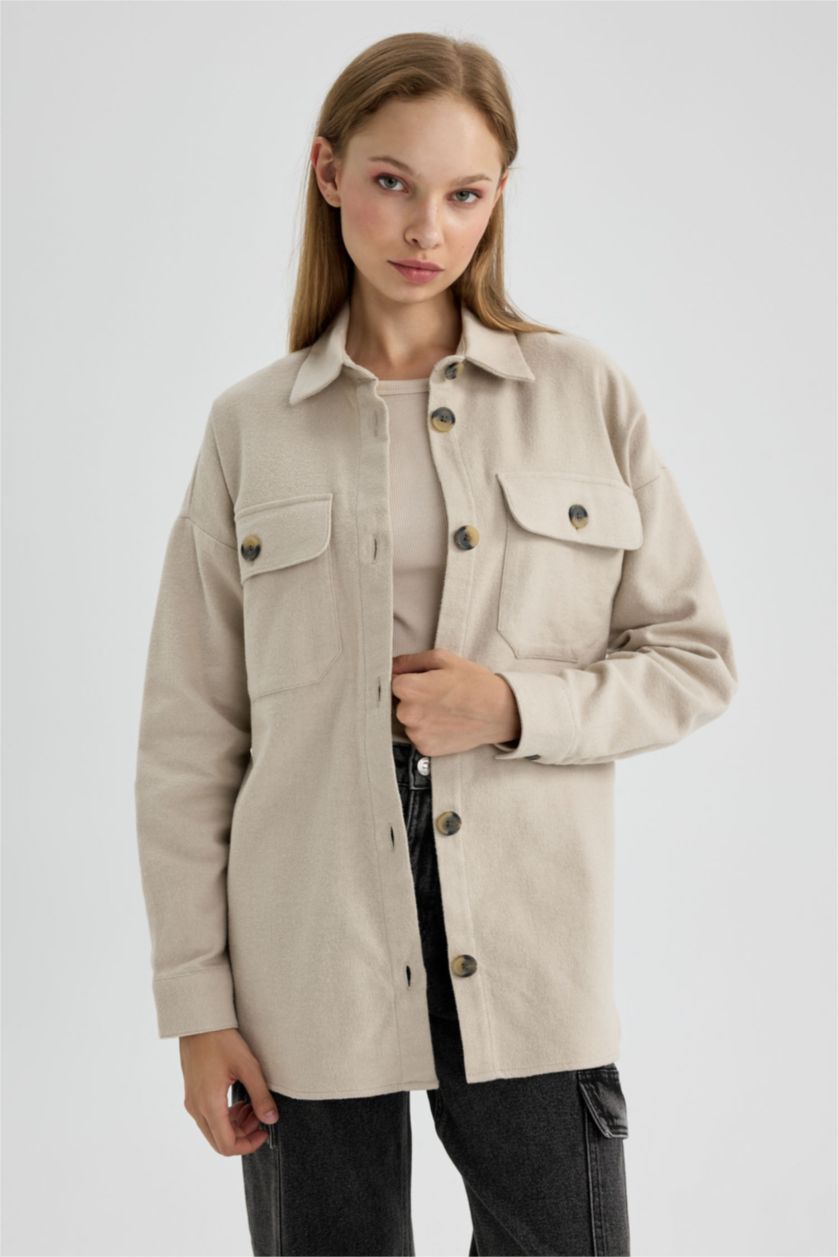 Женщины Бежевый Туника рубашка с длинным рукавом из 100% хлопка