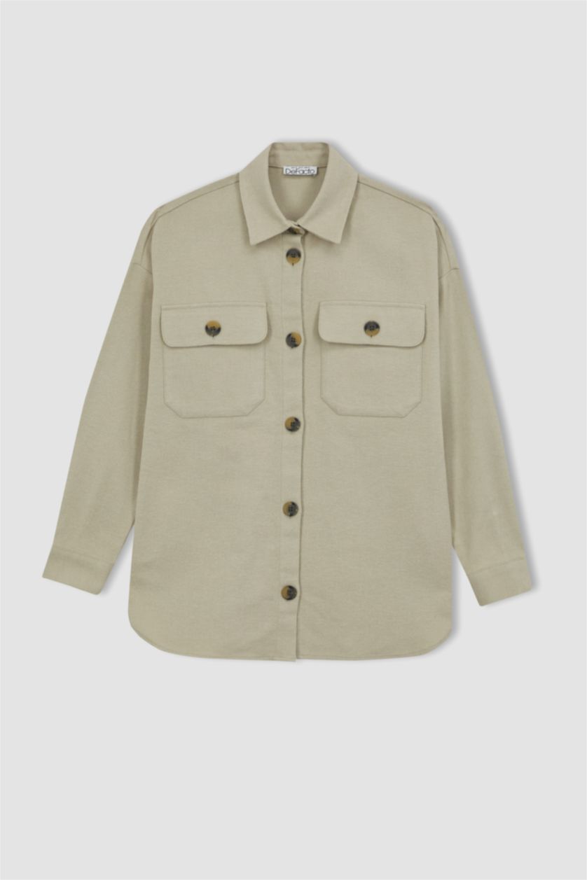 Женщины Бежевый Туника рубашка с длинным рукавом из 100% хлопка