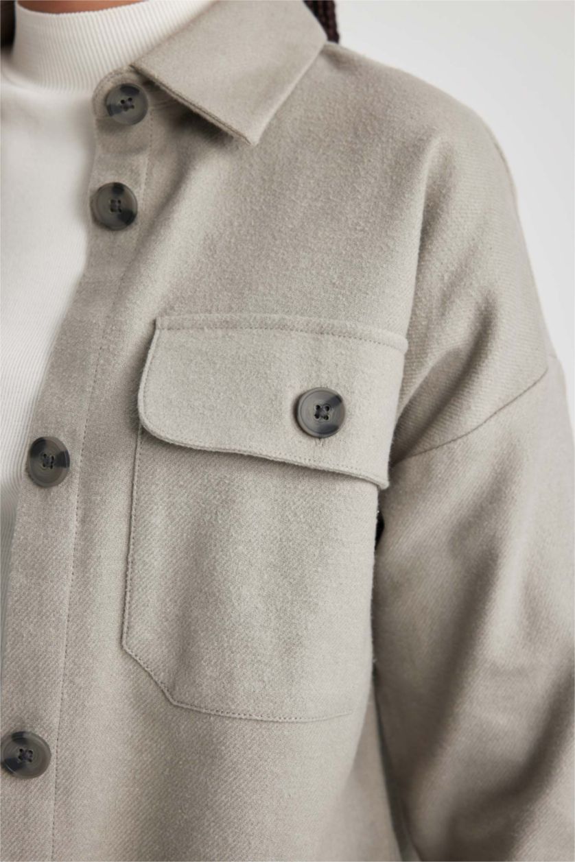 Женщины Светло-серый Рубашка с длинным рукавом из 100% хлопка