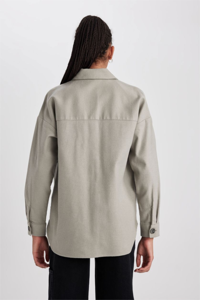 Женщины Светло-серый Рубашка с длинным рукавом из 100% хлопка