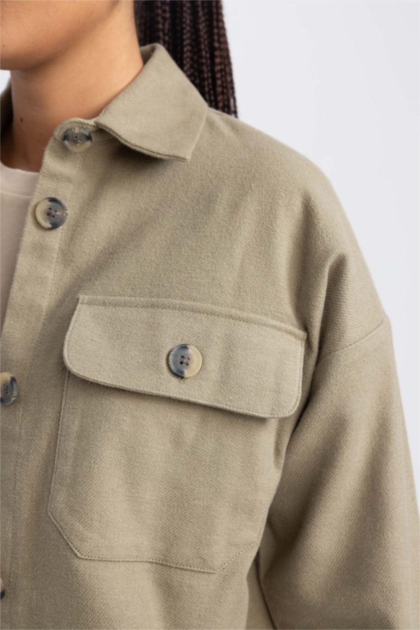 Женщины Хаки Туника рубашка с длинным рукавом из 100% хлопка