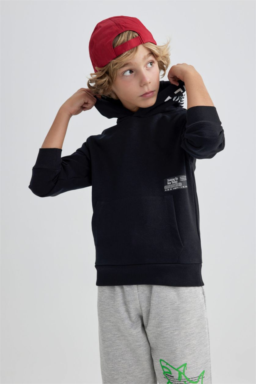 BOYS & TEENS Black Boy Oversize Hooded Sweatshirt