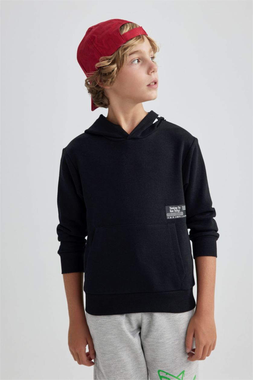 BOYS & TEENS Black Boy Oversize Hooded Sweatshirt
