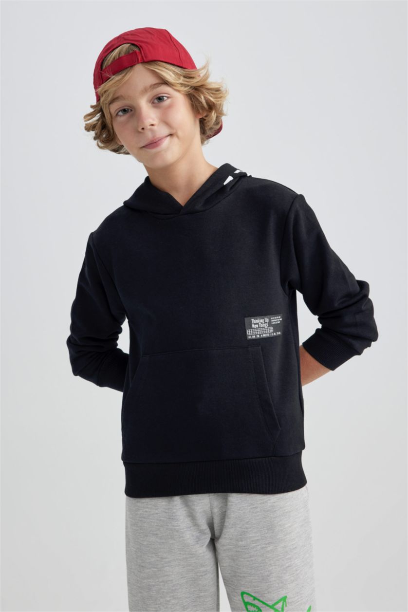 BOYS & TEENS Black Boy Oversize Hooded Sweatshirt