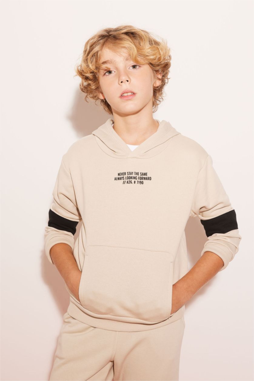 Boys & Teens Ecru Boy Oversize Fit Hooded Sweatshirt