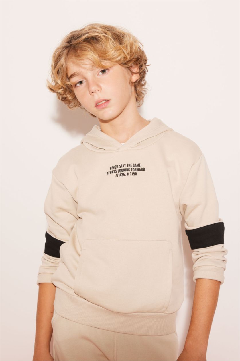 Boys & Teens Ecru Boy Oversize Fit Hooded Sweatshirt
