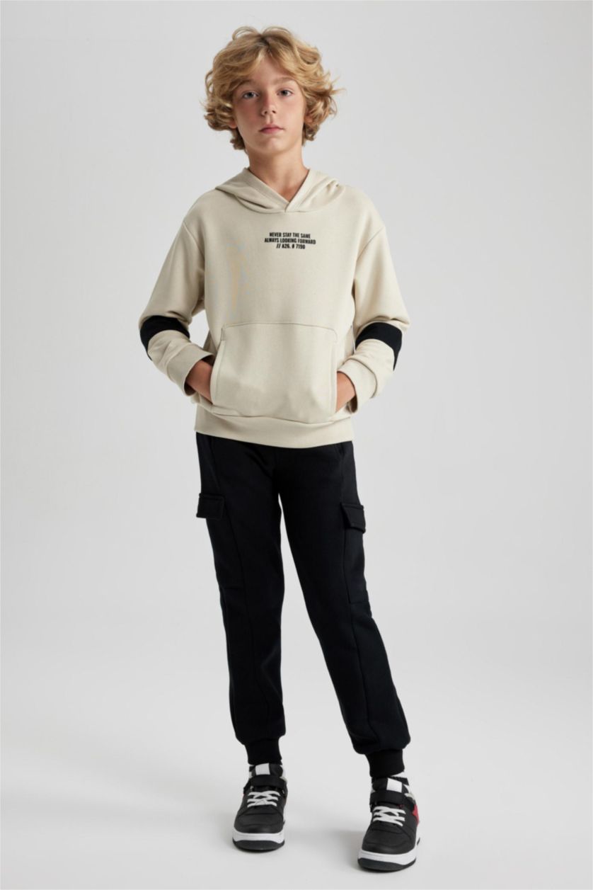 Boys & Teens Ecru Boy Oversize Fit Hooded Sweatshirt