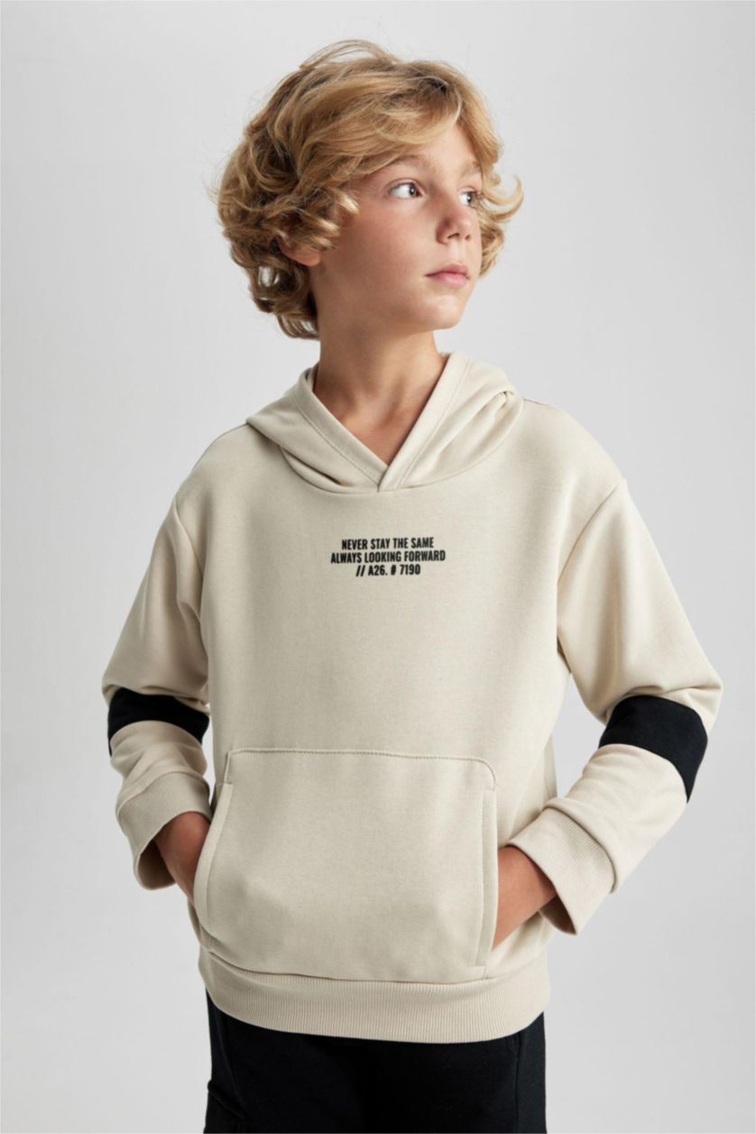 Boys & Teens Ecru Boy Oversize Fit Hooded Sweatshirt