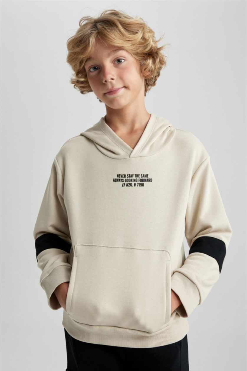 Boys & Teens Ecru Boy Oversize Fit Hooded Sweatshirt