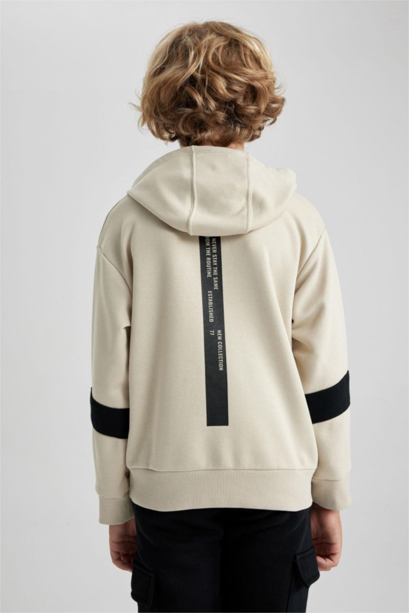 Boys & Teens Ecru Boy Oversize Fit Hooded Sweatshirt