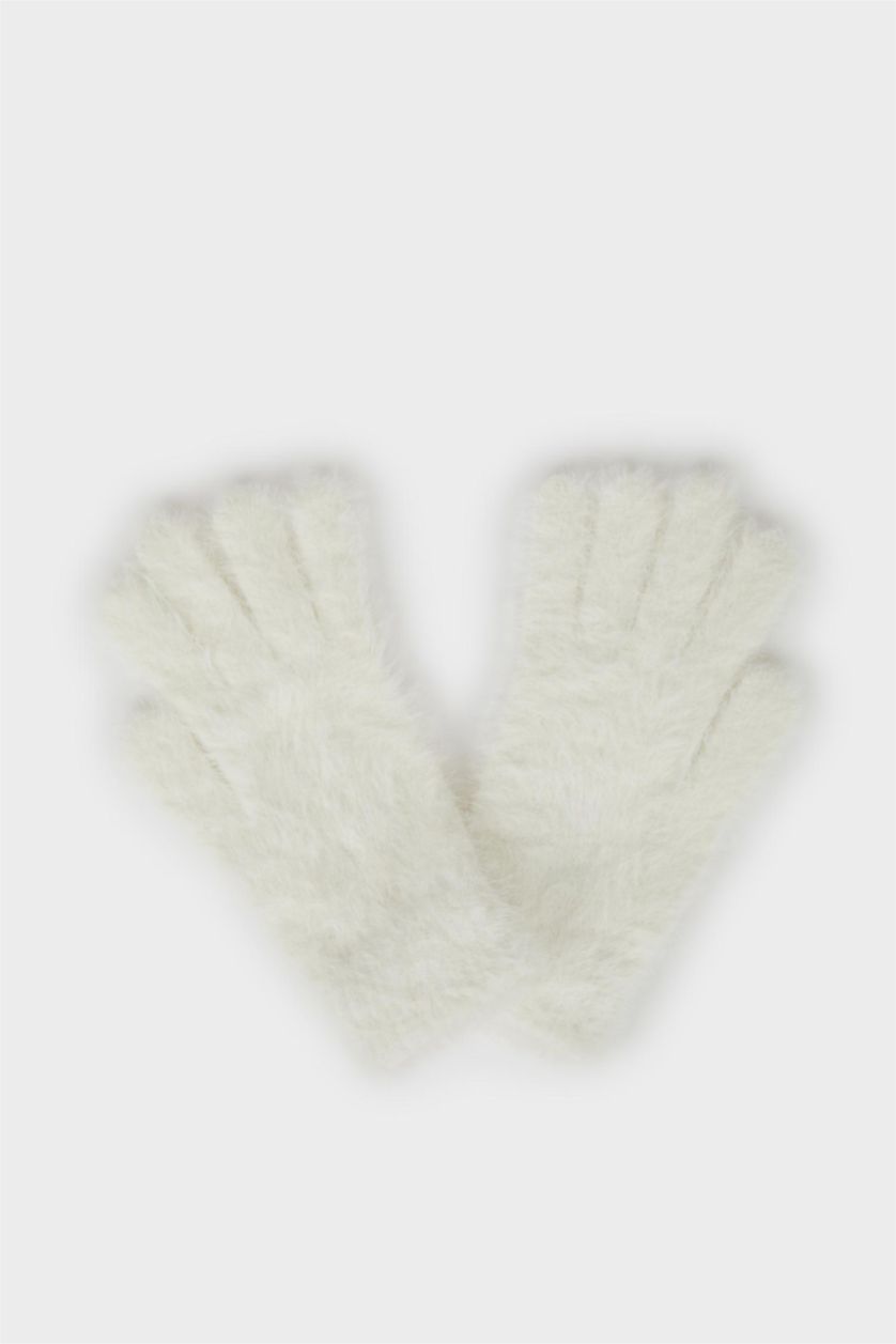 Kız Çocuk - Genç Kız Ekru Triko Eldiven Kız Çocuk