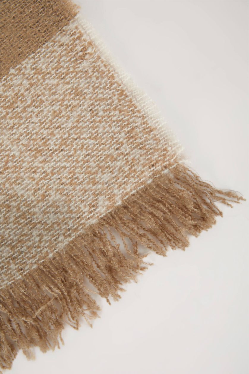 Kadın Bej Kadın Kareli Püsküllü Atkı