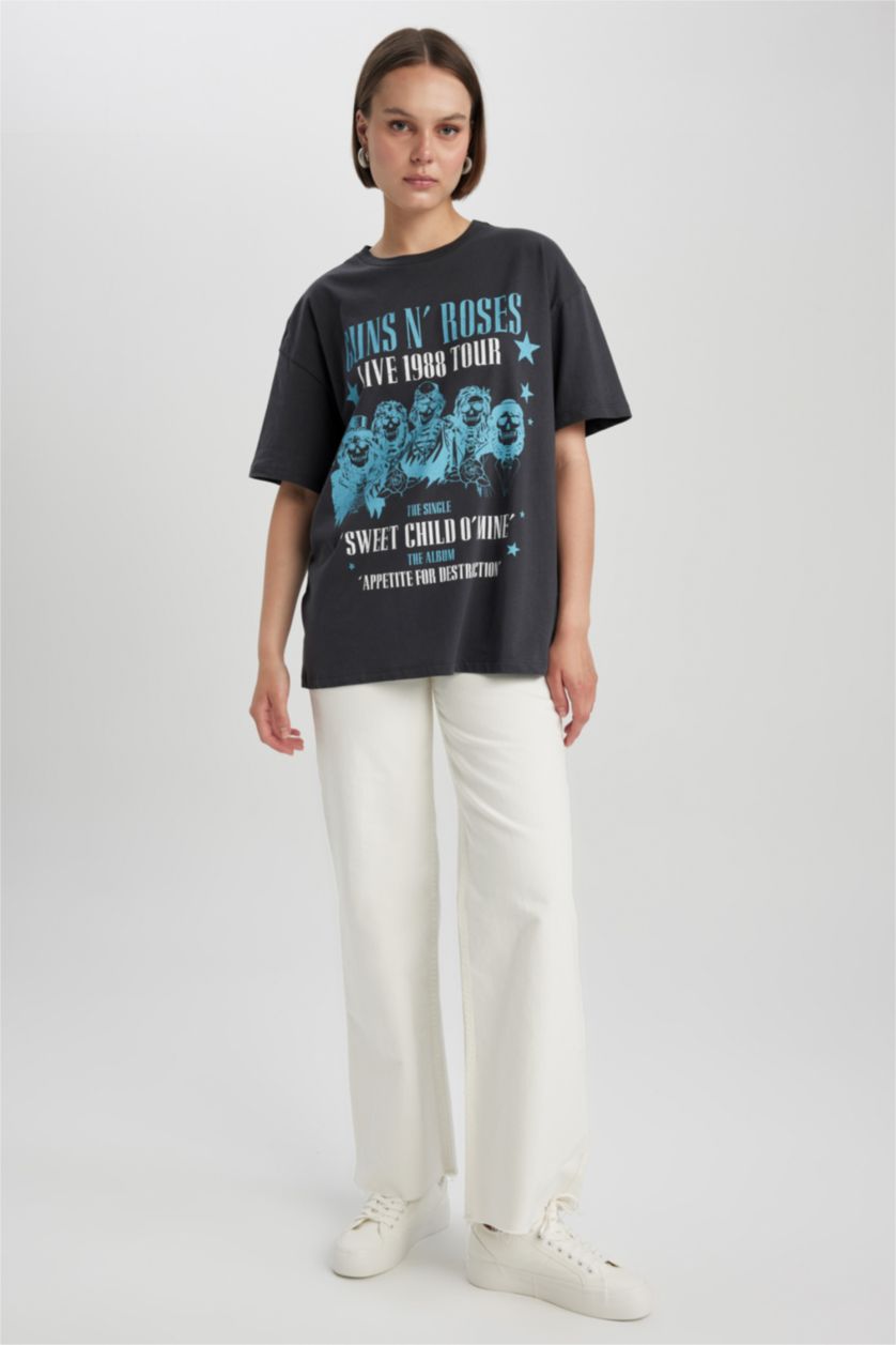 WOMAN Anthracite Guns N' Roses Licensed Oversize Fit Crew Neck Printed Short Sleeve T-Shirt