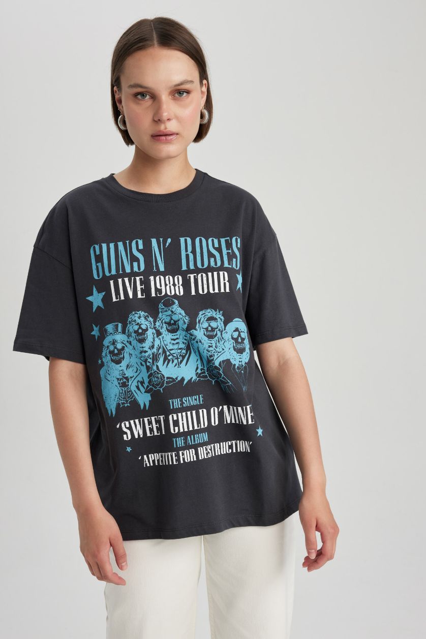 WOMAN Anthracite Guns N' Roses Licensed Oversize Fit Crew Neck Printed Short Sleeve T-Shirt