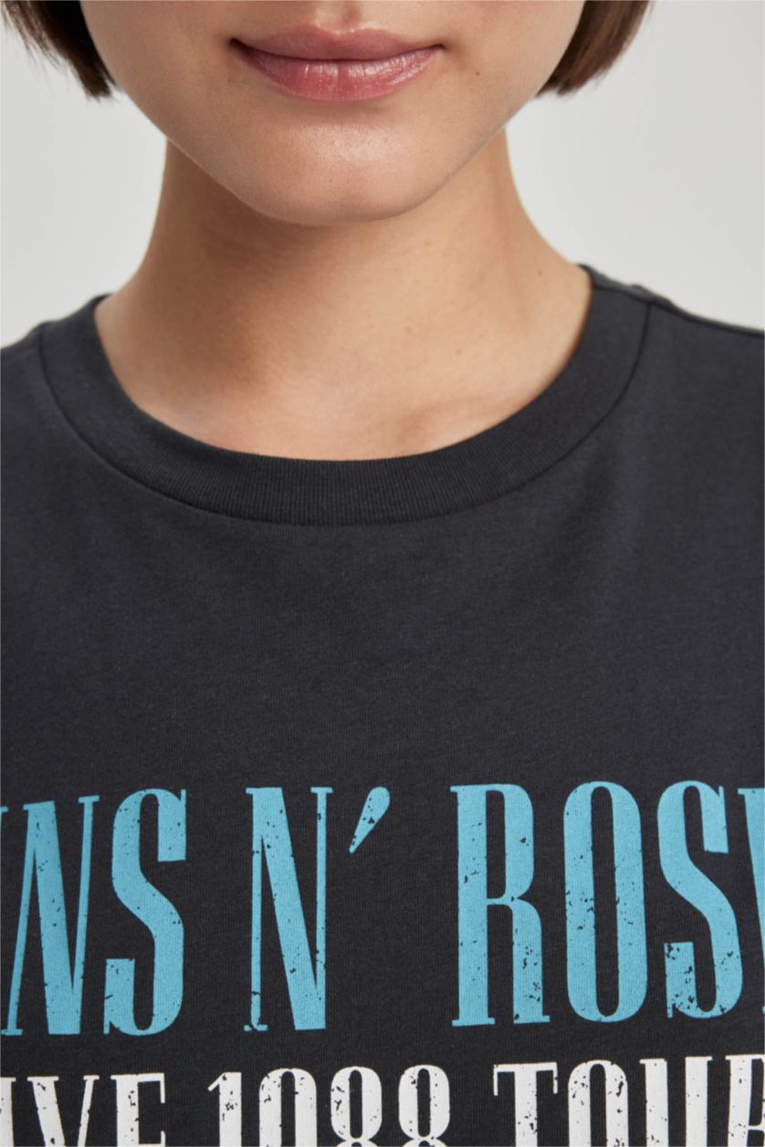 WOMAN Anthracite Guns N' Roses Licensed Oversize Fit Crew Neck Printed Short Sleeve T-Shirt