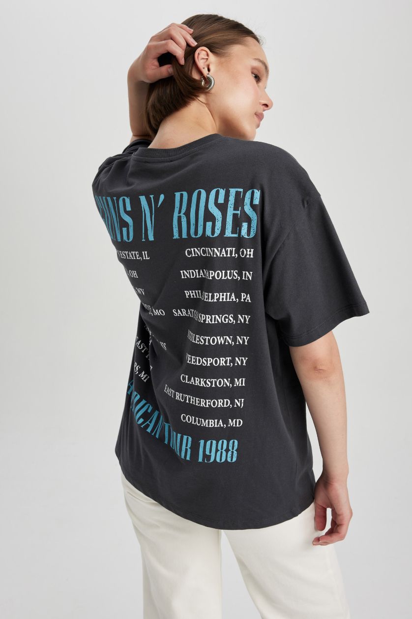 WOMAN Anthracite Guns N' Roses Licensed Oversize Fit Crew Neck Printed Short Sleeve T-Shirt