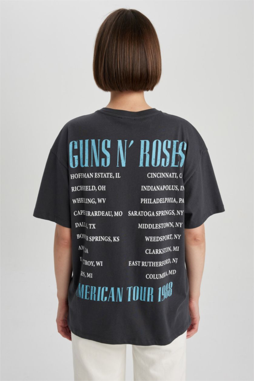 WOMAN Anthracite Guns N' Roses Licensed Oversize Fit Crew Neck Printed Short Sleeve T-Shirt