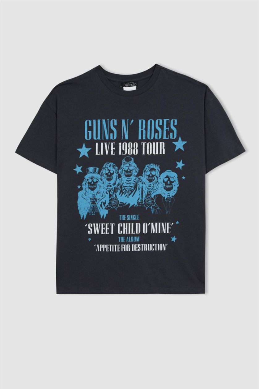 WOMAN Anthracite Guns N' Roses Licensed Oversize Fit Crew Neck Printed Short Sleeve T-Shirt