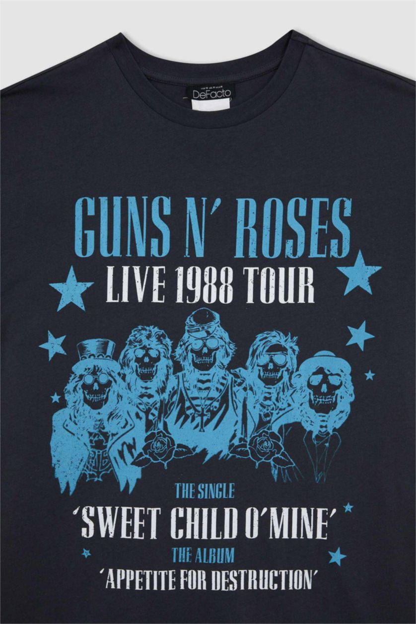 WOMAN Anthracite Guns N' Roses Licensed Oversize Fit Crew Neck Printed Short Sleeve T-Shirt