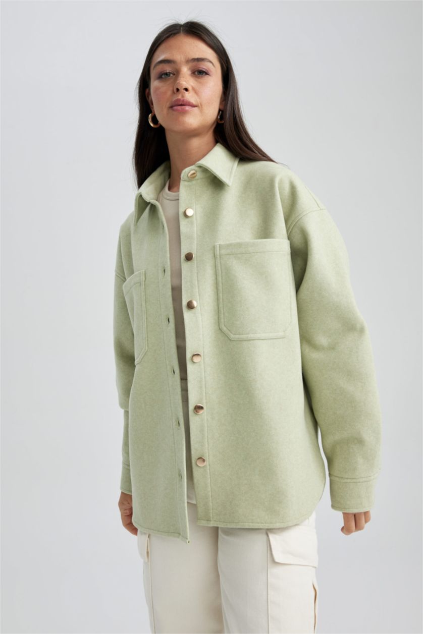نساء أخضر Flanel Long Sleeve Shirt