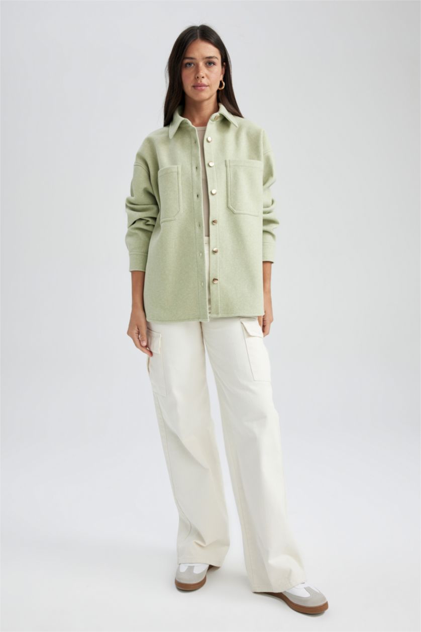 نساء أخضر Flanel Long Sleeve Shirt