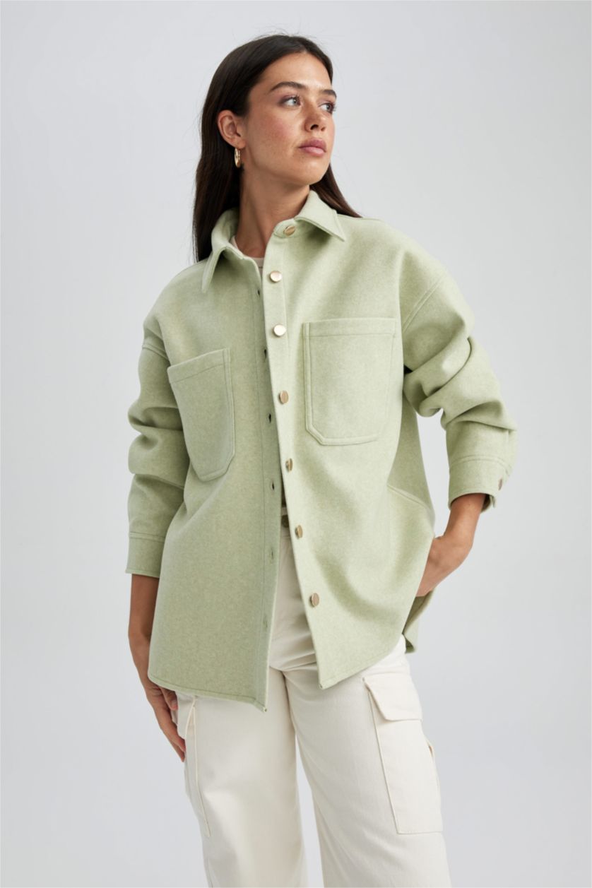 نساء أخضر Flanel Long Sleeve Shirt