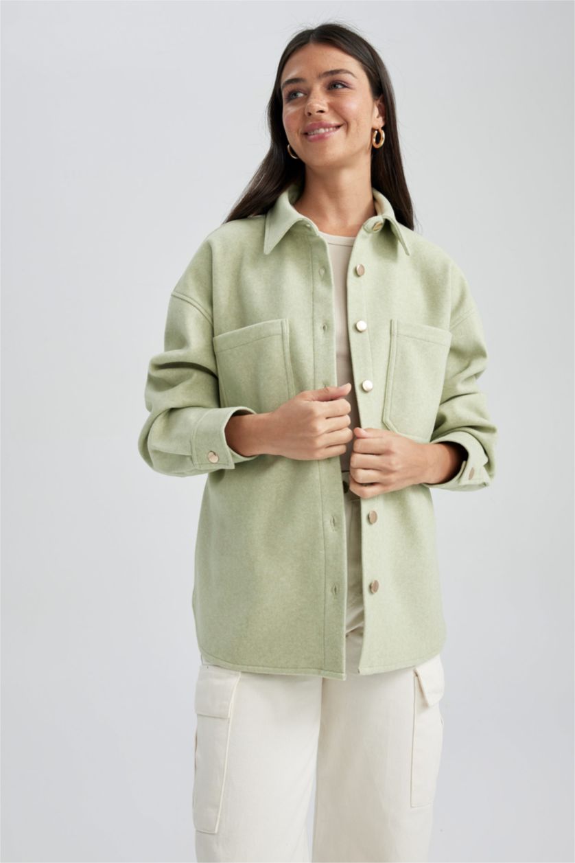 نساء أخضر Flanel Long Sleeve Shirt
