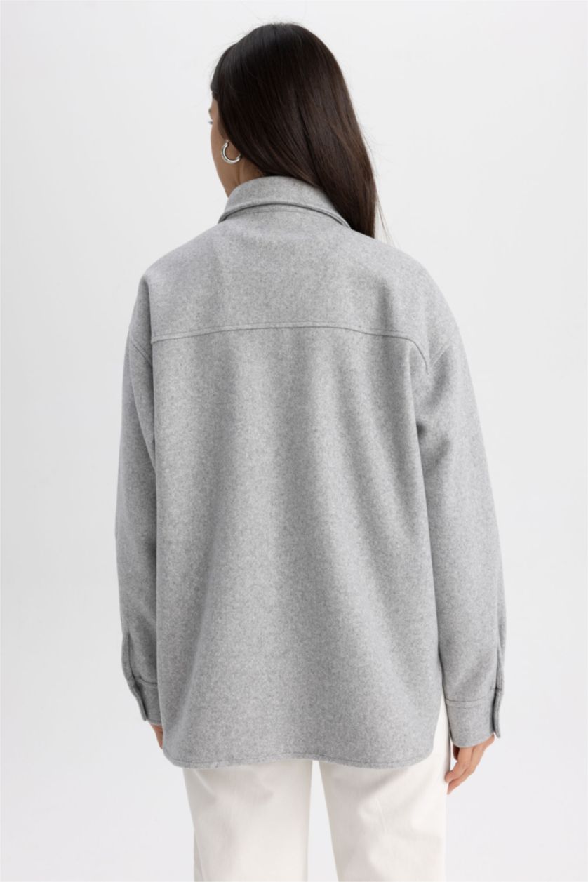 WOMAN Grey Melange Flanel Long Sleeve Shirt