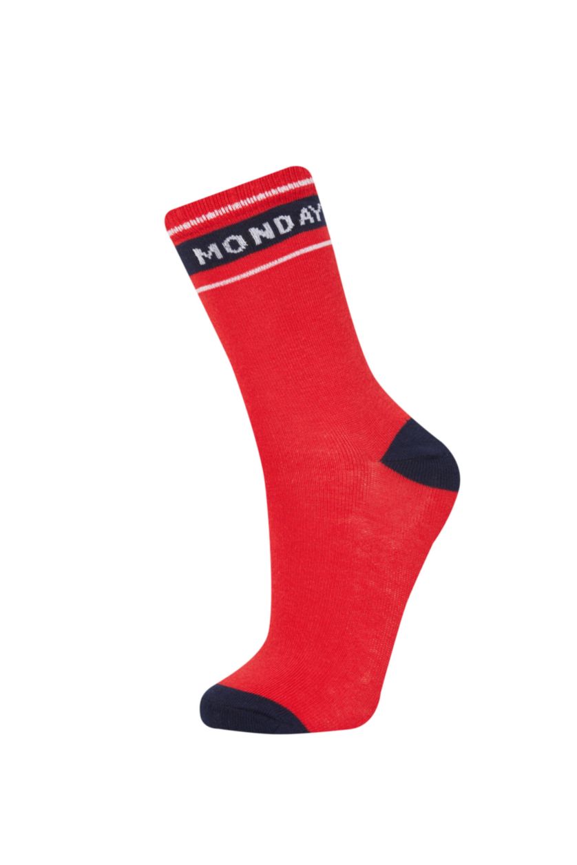 Erkek Çocuk - Genç Erkek Karma Slogan Baskılı 7'li Pamuklu Uzun Çorap Erkek Çocuk