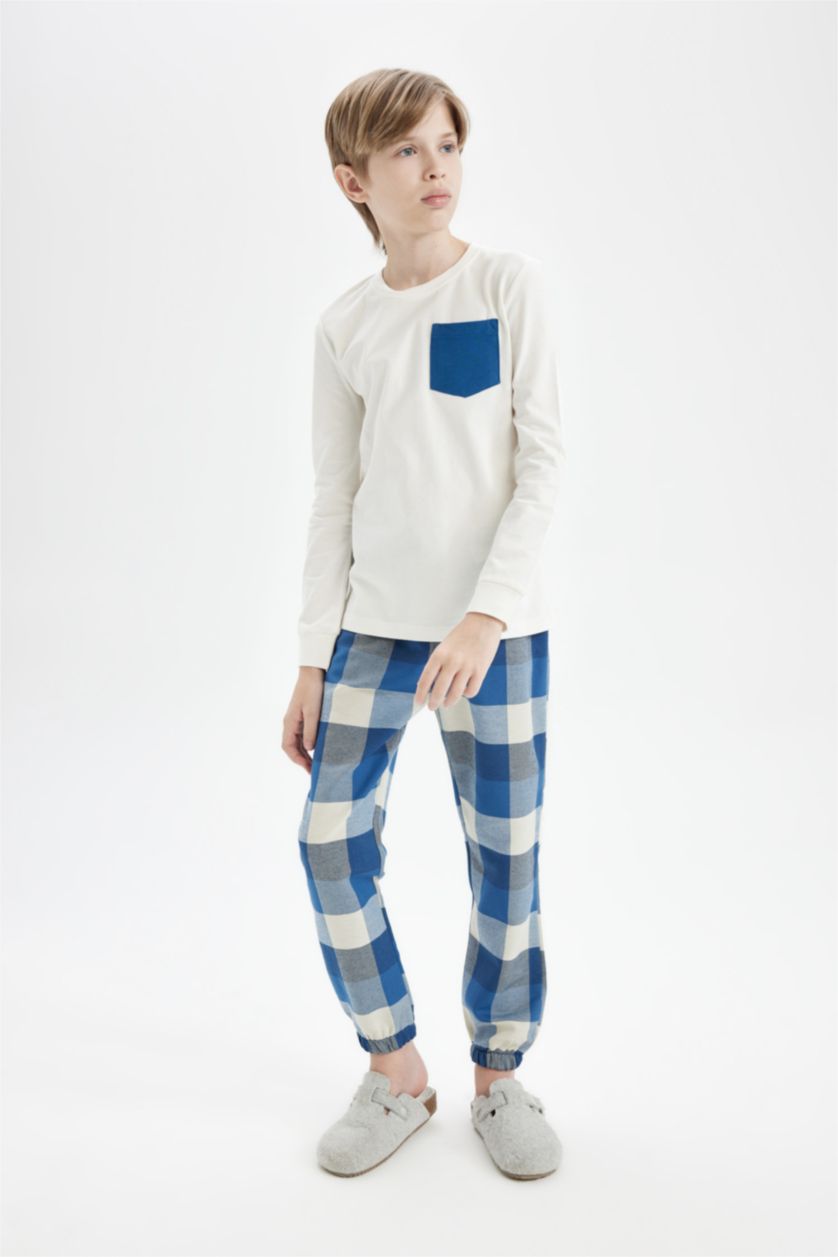 BOYS & TEENS Ecru Boy Regular Fit Long Sleeve 2 Piece Pajama Set