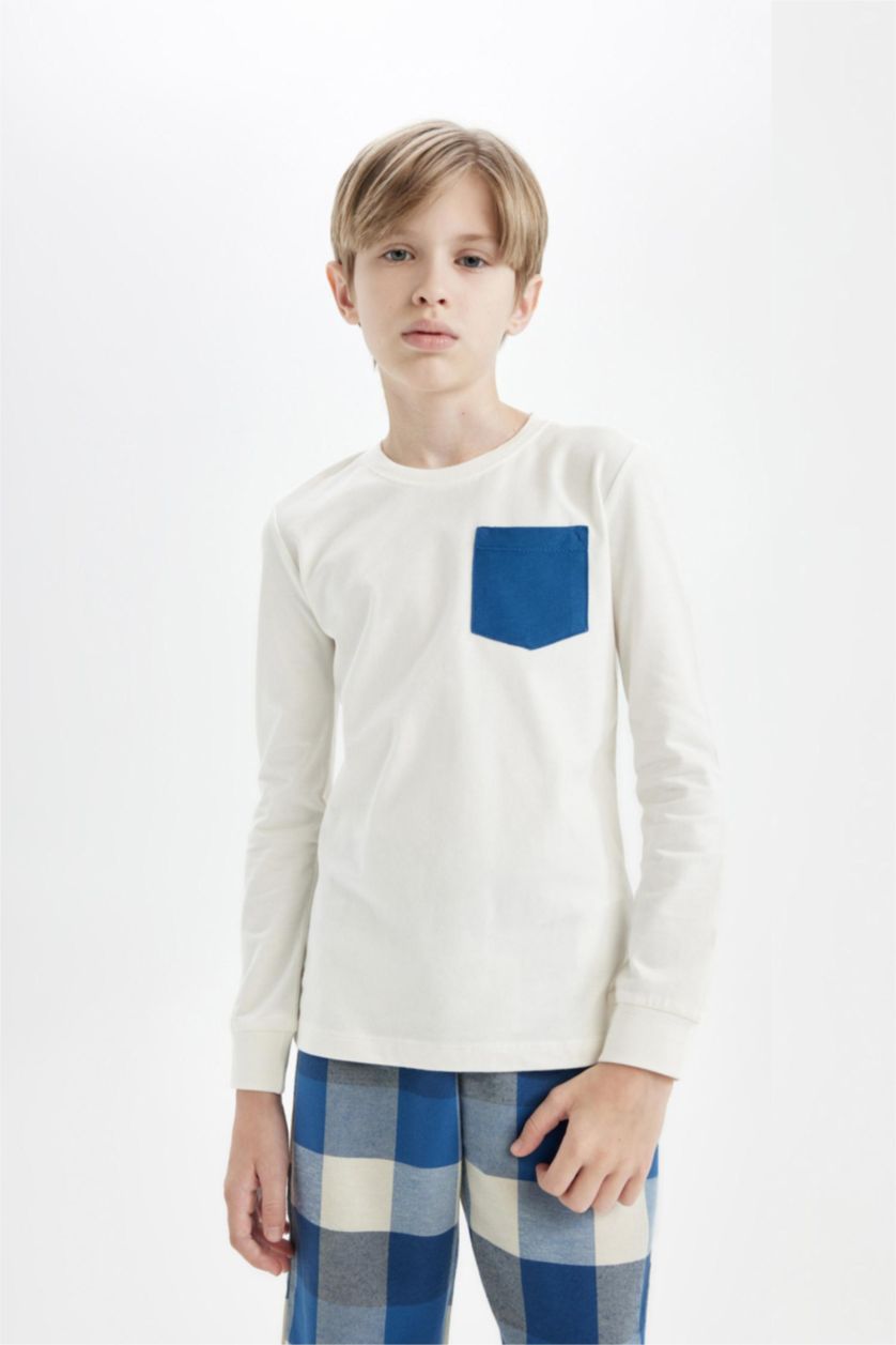 BOYS & TEENS Ecru Boy Regular Fit Long Sleeve 2 Piece Pajama Set