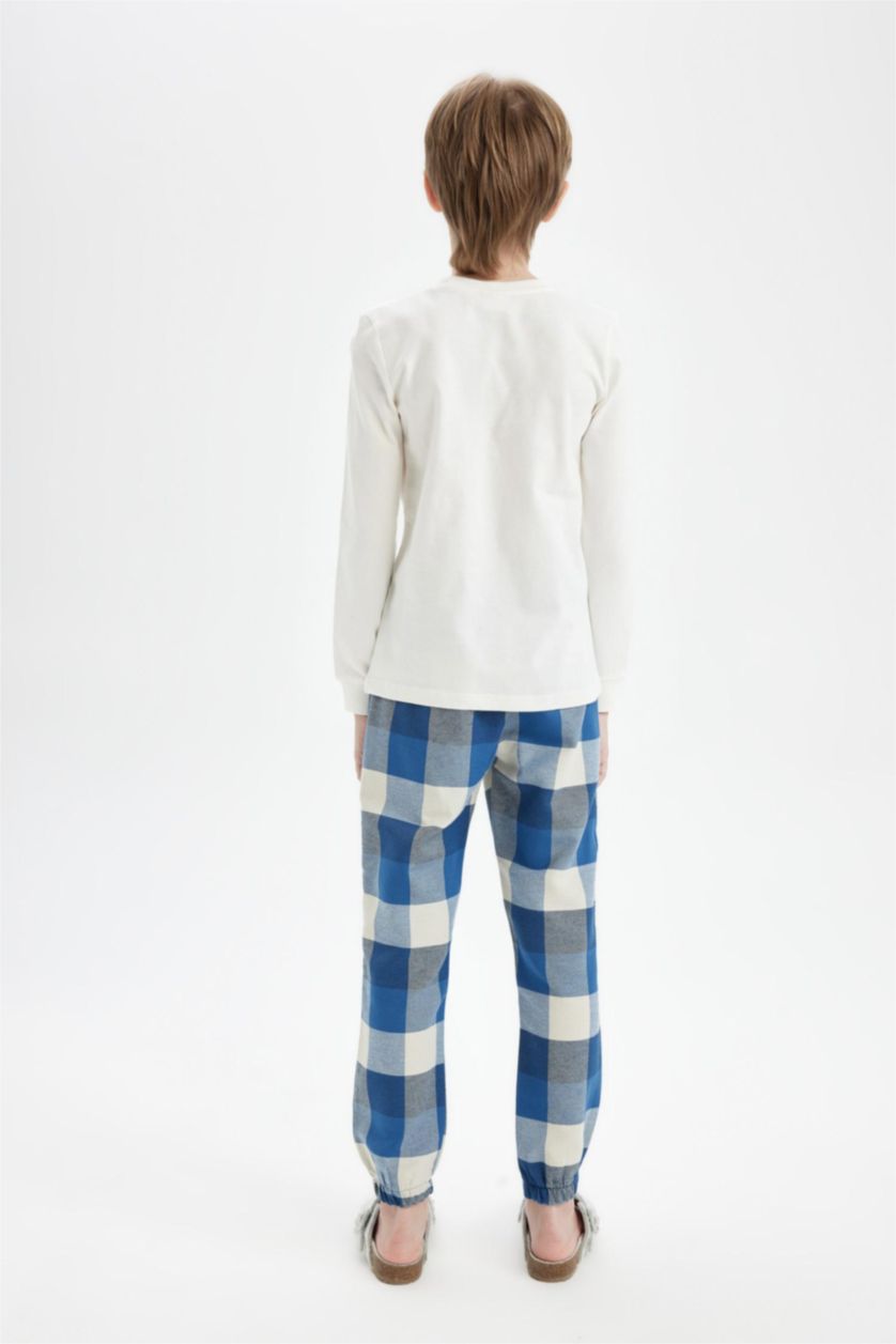 BOYS & TEENS Ecru Boy Regular Fit Long Sleeve 2 Piece Pajama Set