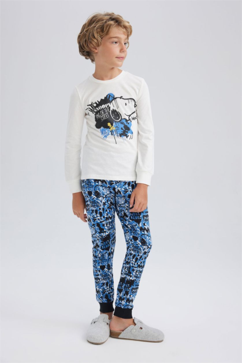 أولاد أبيض طقم بيجاما اولادي قصة عادية من سنوبي - قطعتين