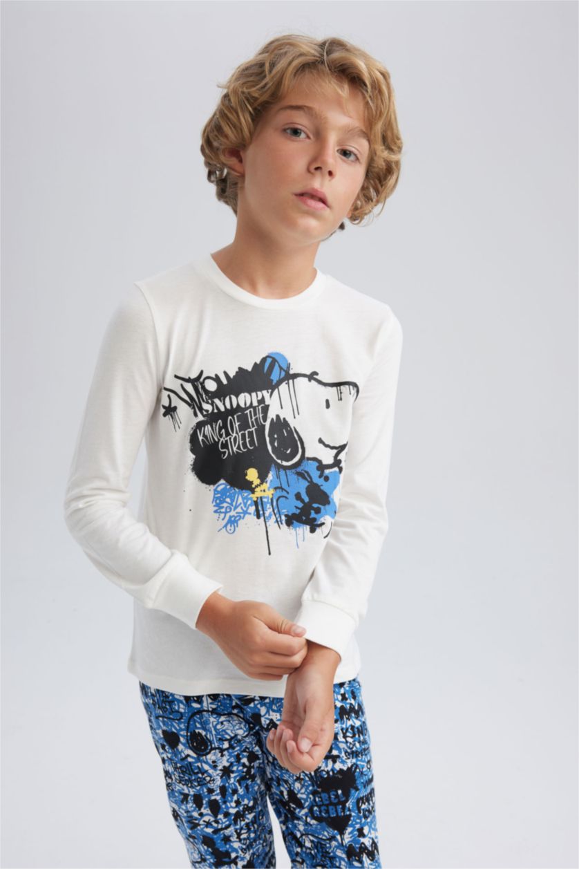 أولاد أبيض طقم بيجاما اولادي قصة عادية من سنوبي - قطعتين