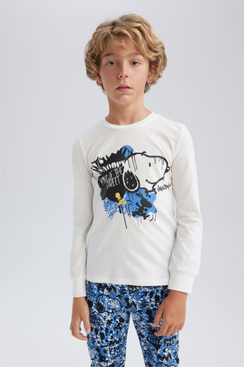 أولاد أبيض طقم بيجاما اولادي قصة عادية من سنوبي - قطعتين