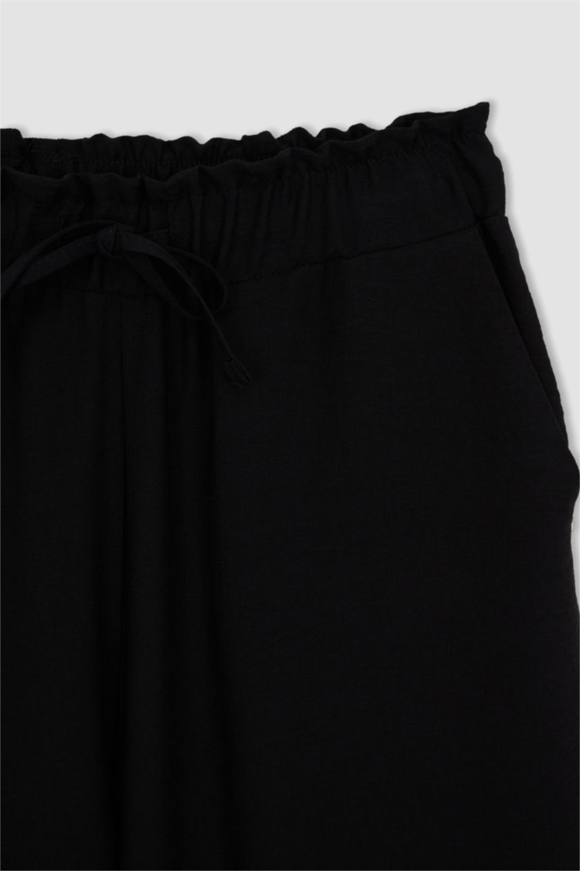 حريمي أسود بنطلون كابري كتان بجيب