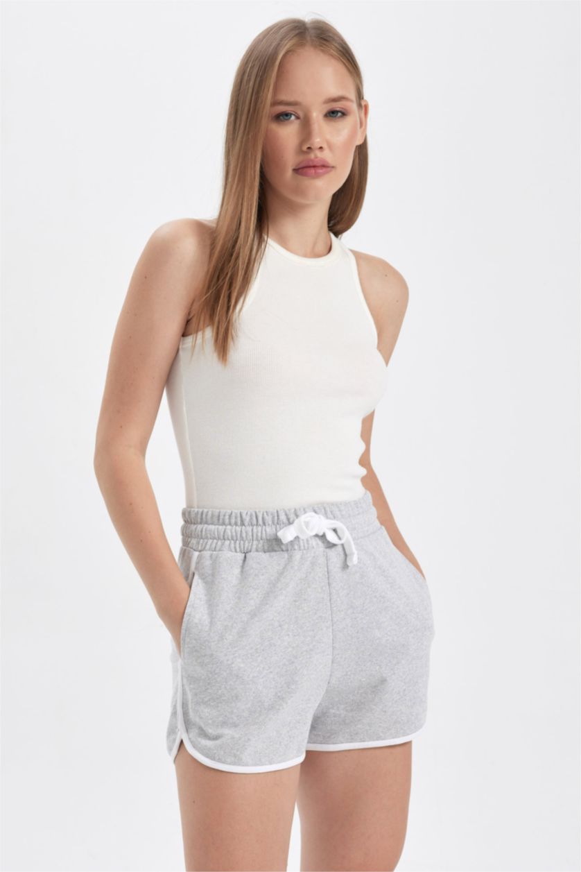 Kadın Gri Melanj Regular Fıt Şort