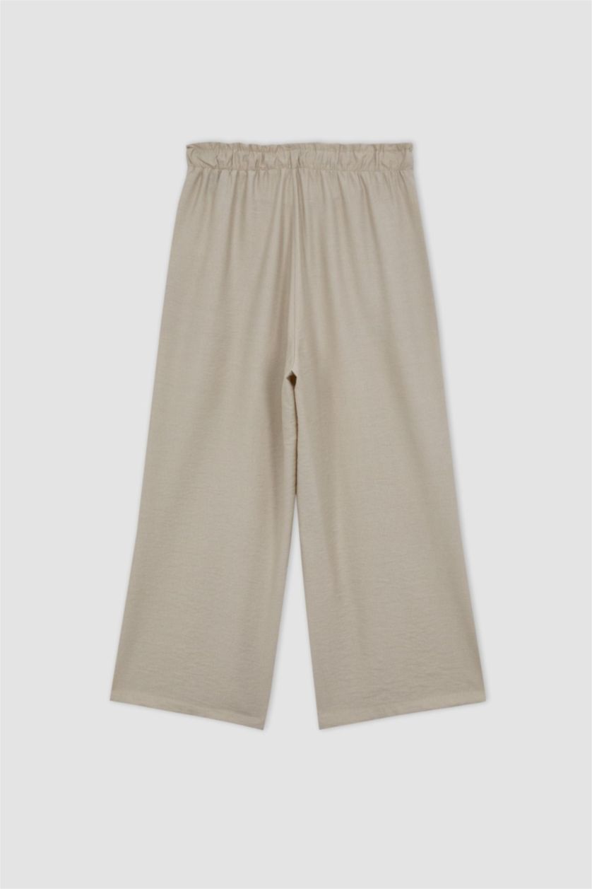 حريمي بيج بنطلون كابري كتان بجيب