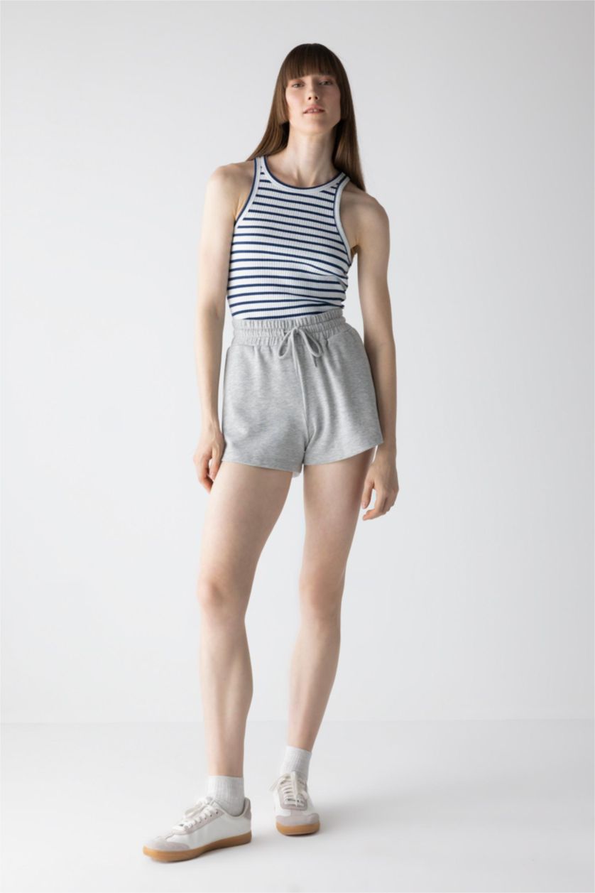 WOMAN NAVY Slim Fit Crew Neck Ribbed Camisole Singlet