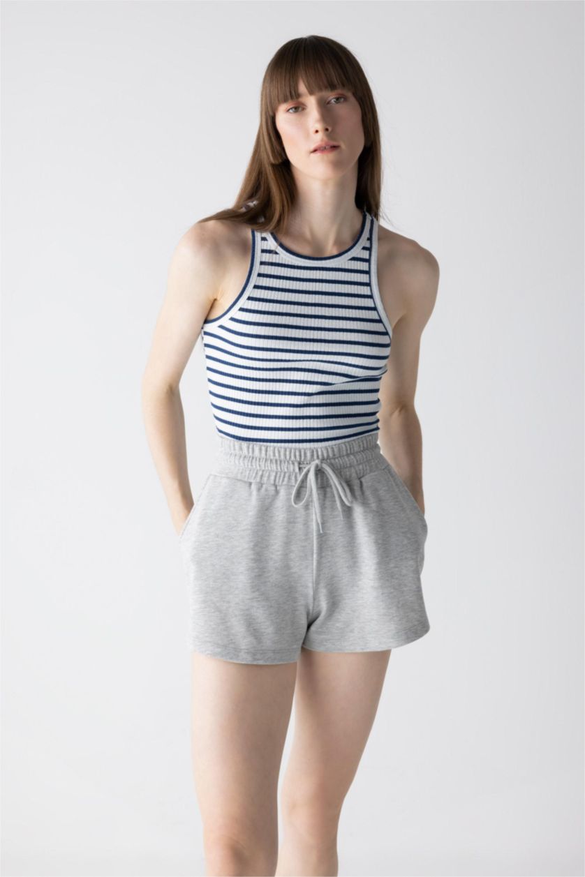 WOMAN NAVY Slim Fit Crew Neck Ribbed Camisole Singlet