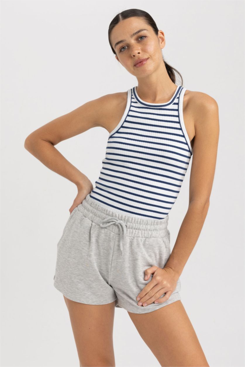 WOMAN NAVY Slim Fit Crew Neck Ribbed Camisole Singlet