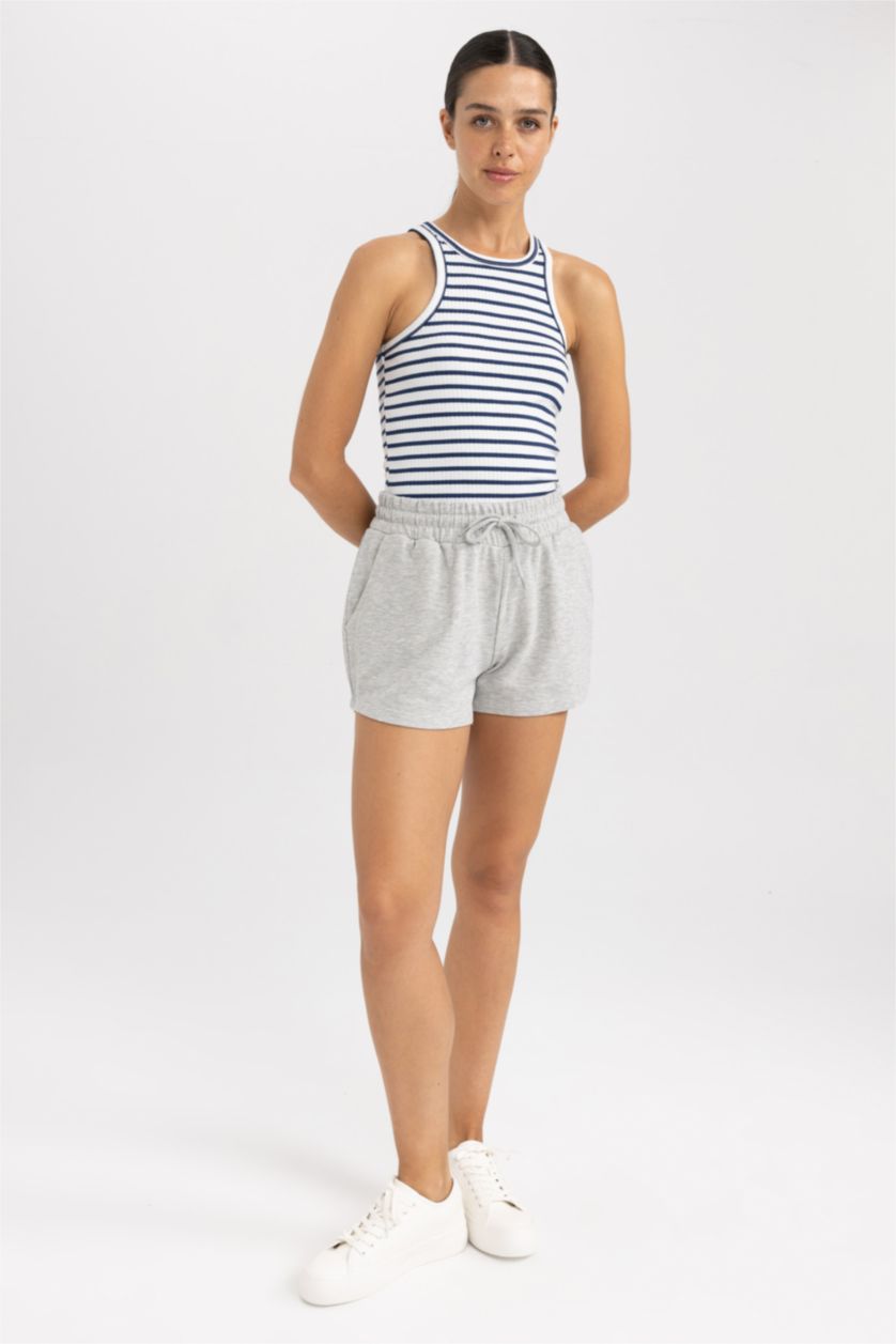 WOMAN NAVY Slim Fit Crew Neck Ribbed Camisole Singlet