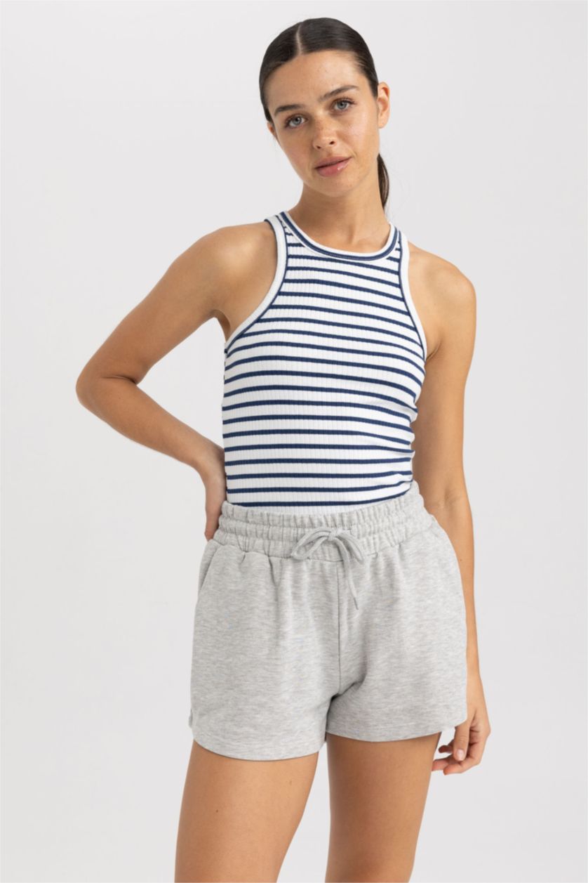 WOMAN NAVY Slim Fit Crew Neck Ribbed Camisole Singlet