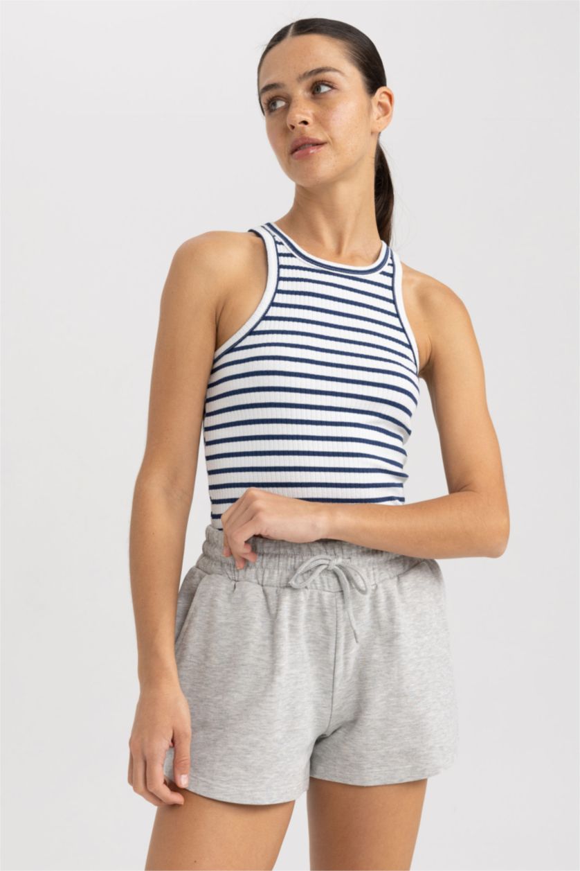 WOMAN NAVY Slim Fit Crew Neck Ribbed Camisole Singlet