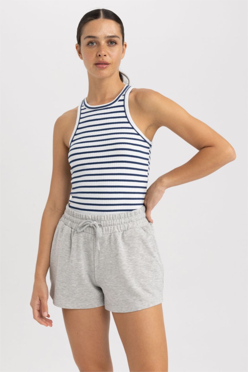 WOMAN NAVY Slim Fit Crew Neck Ribbed Camisole Singlet