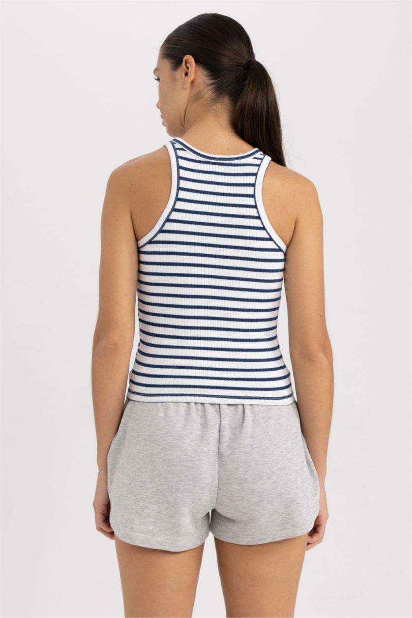 WOMAN NAVY Slim Fit Crew Neck Ribbed Camisole Singlet